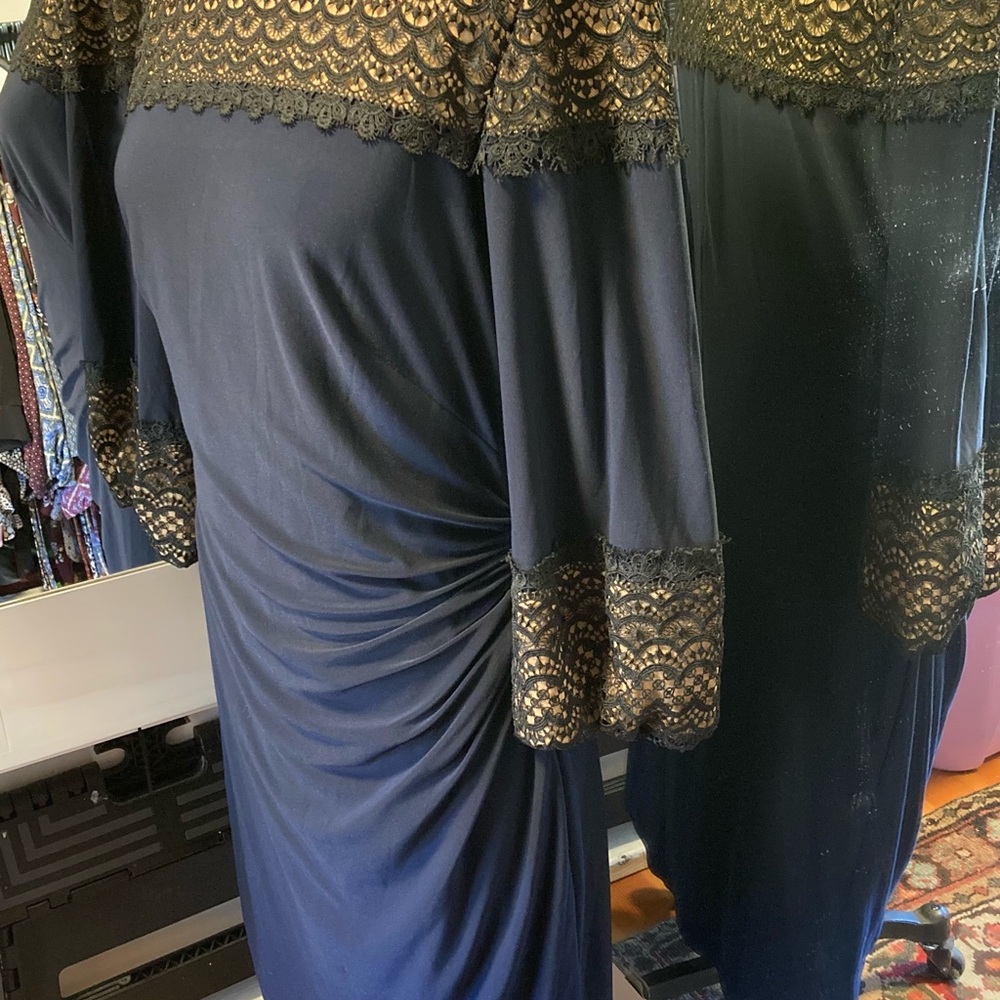 Lauren by Ralph Lauren Navy 3/4 Sleeve Ruched Midi Dress, Size 10 - Picture 3 of 15
